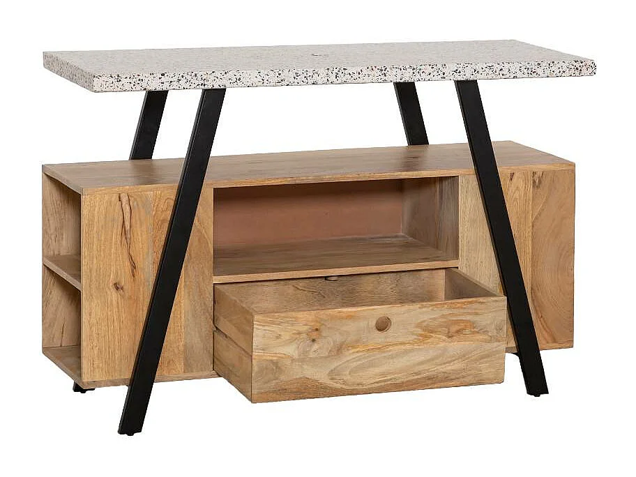 Meuble sous vasque en bois de manguier, métal et terrazzo Sandro