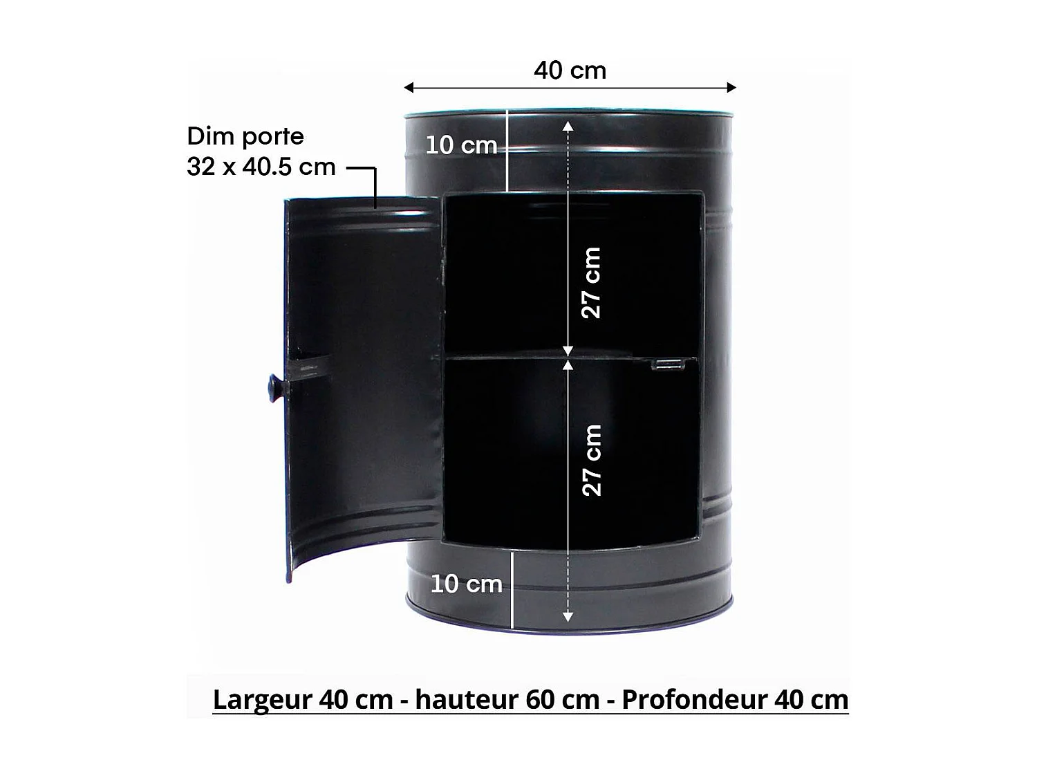 Mesita de noche lata en metal negro Meryl