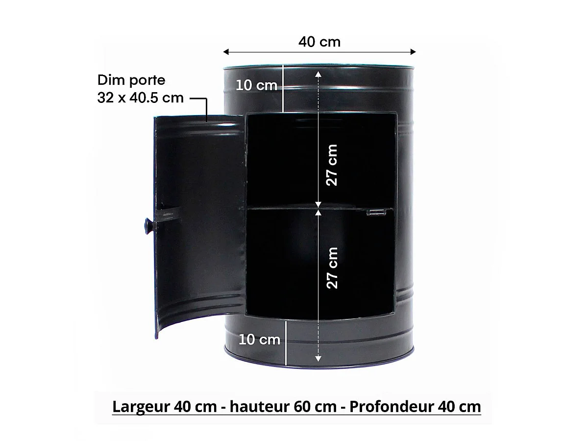 Table de chevet bidon en métal noir Meryl