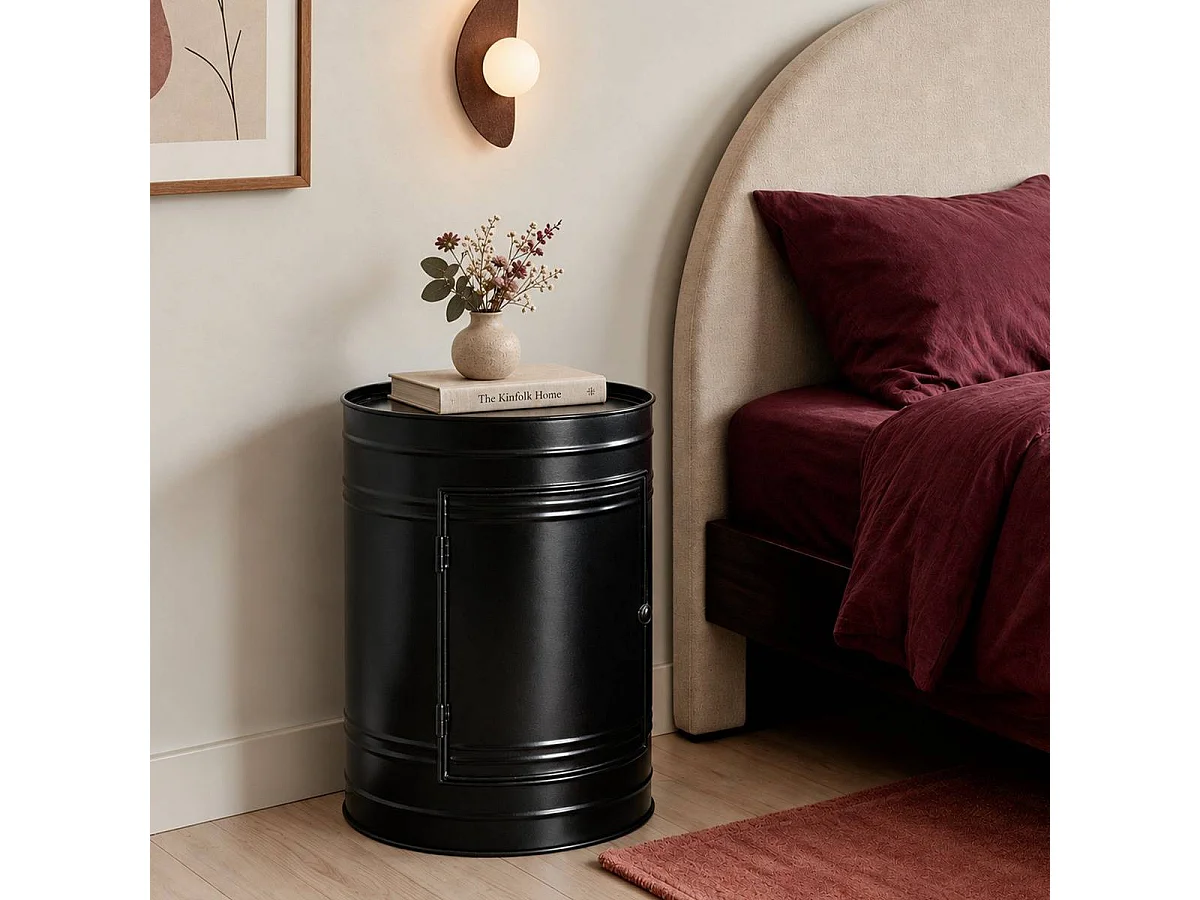 Table de chevet bidon en métal noir Meryl