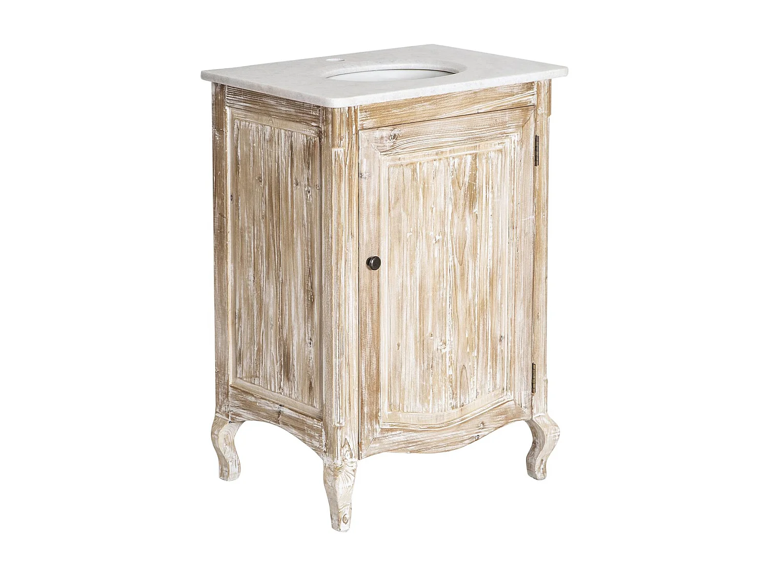 Mueble bajo lavabo de pino reciclado blanqueado y mármol blanco Gemma con almacenamiento