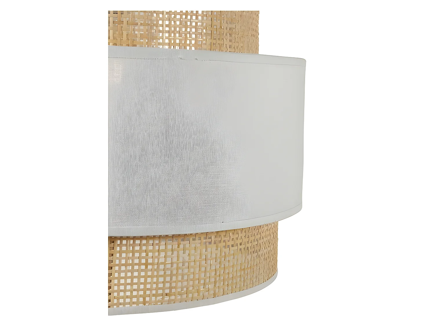 Suspension 3 abat-jours cannage et tissu blanc Ostaria