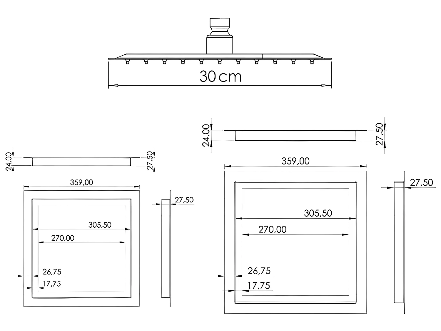 Conjunto de ducha empotrada a ras de techo ACTON negro mate