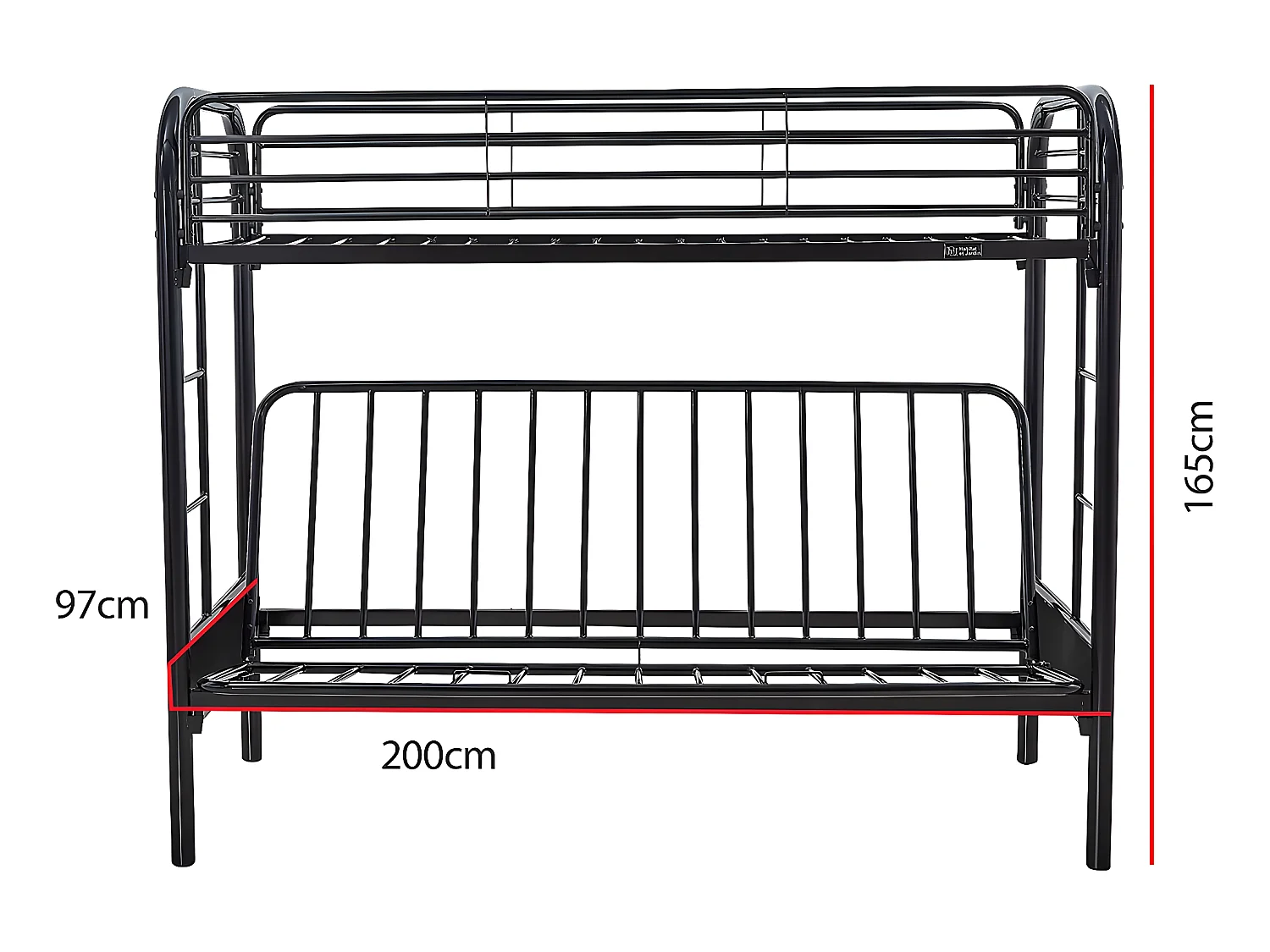 Cama alta "POLO" em aço preto - 90 x 190 cm - 2 camas