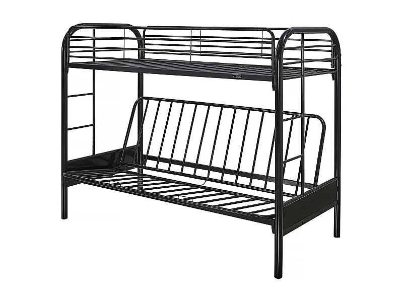 Stapelbed bank tweepersoonsbed en eenpersoonsbed metaal "Polo" inclusief lattenbodem - 90 x 190 cm - Zwart