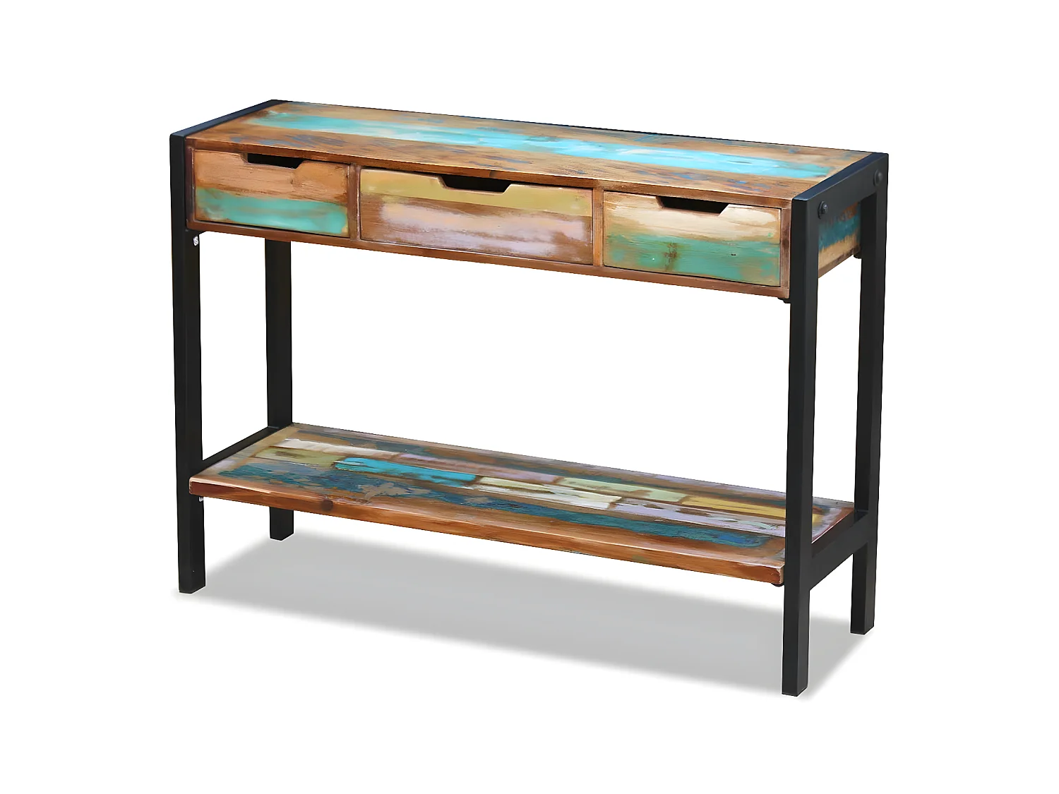 Buffet bahut armoire console meuble de rangement 3 tiroirs bois de récupération massif 4402007