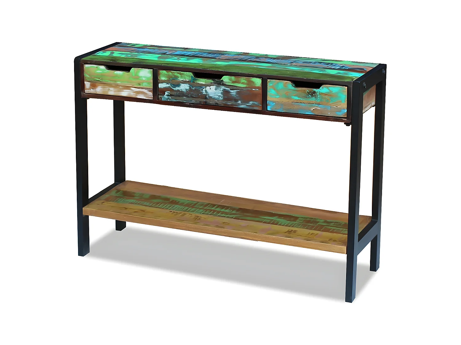 Buffet bahut armoire console meuble de rangement 3 tiroirs bois de récupération massif 4402007