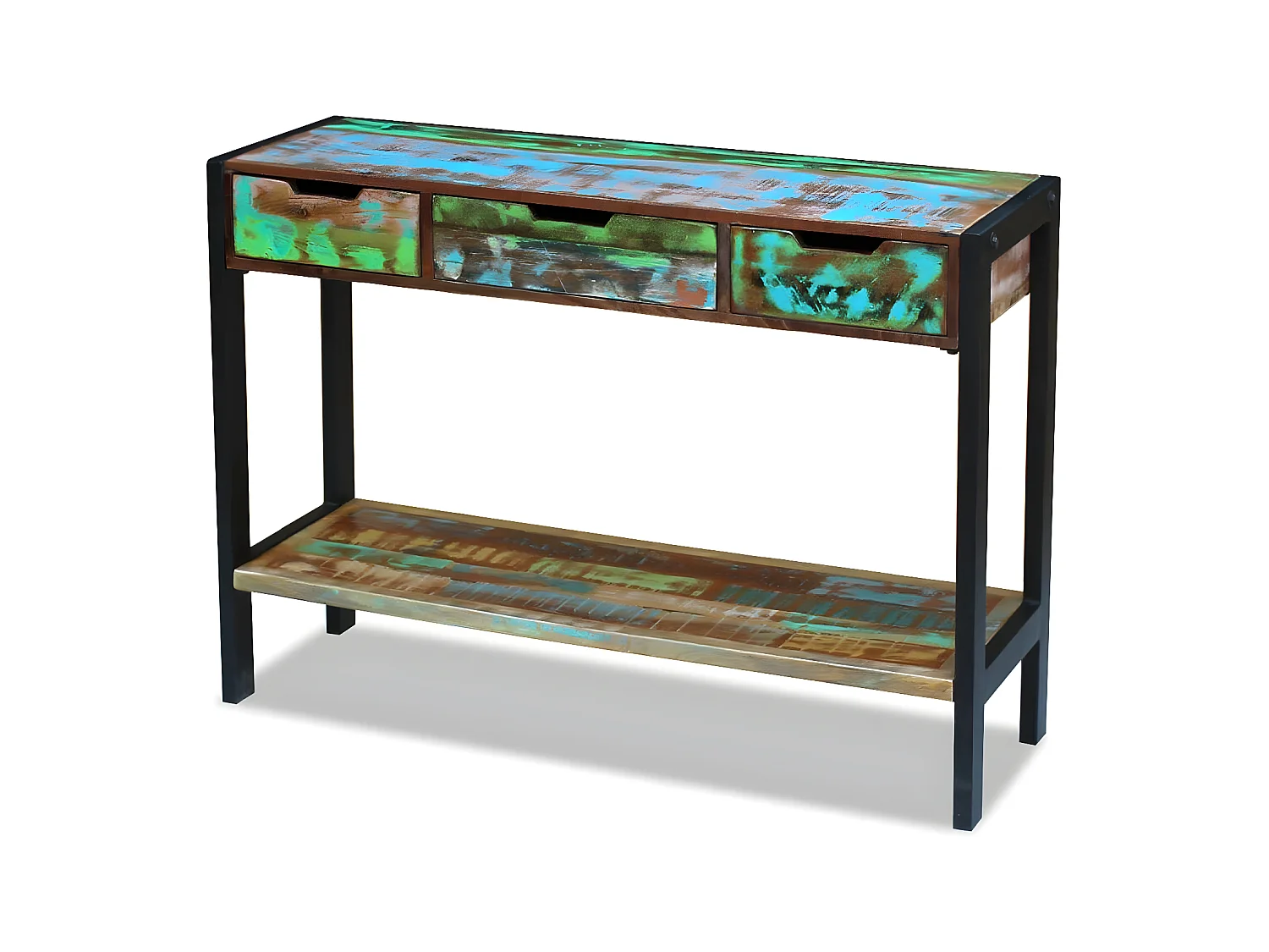 Buffet bahut armoire console meuble de rangement 3 tiroirs bois de récupération massif 4402007