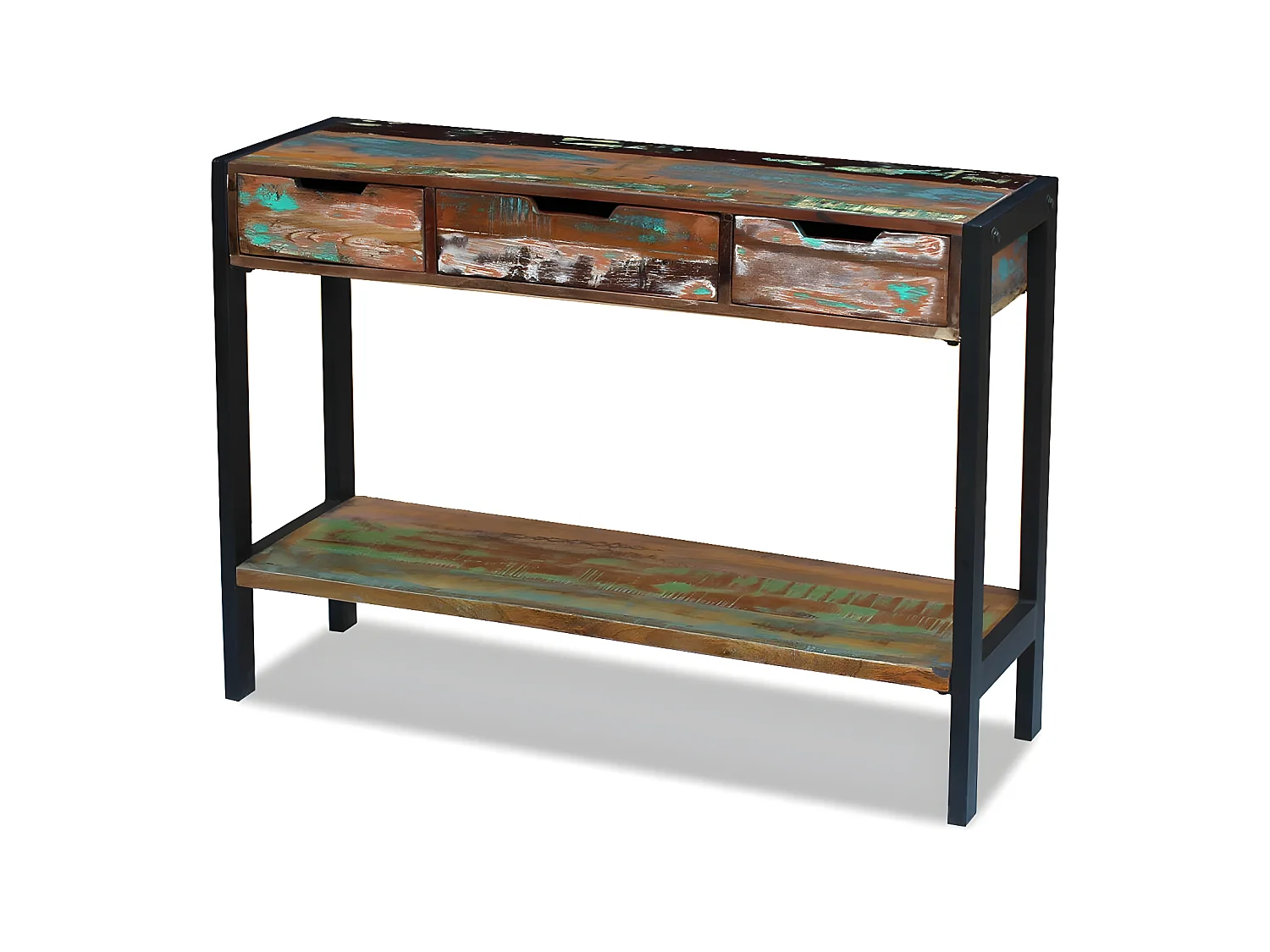 Buffet bahut armoire console meuble de rangement 3 tiroirs bois de récupération massif 4402007