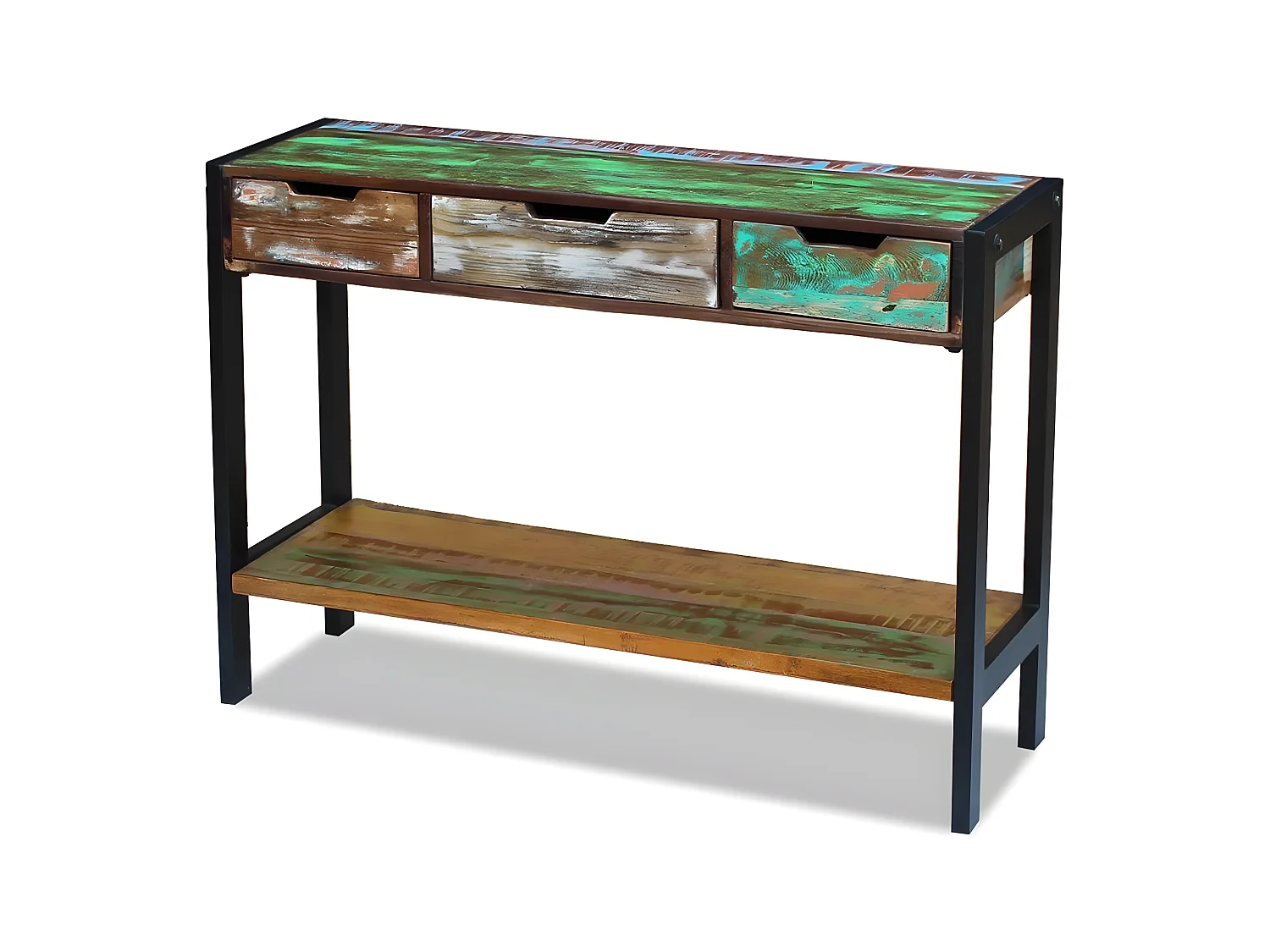 Buffet bahut armoire console meuble de rangement 3 tiroirs bois de récupération massif 4402007