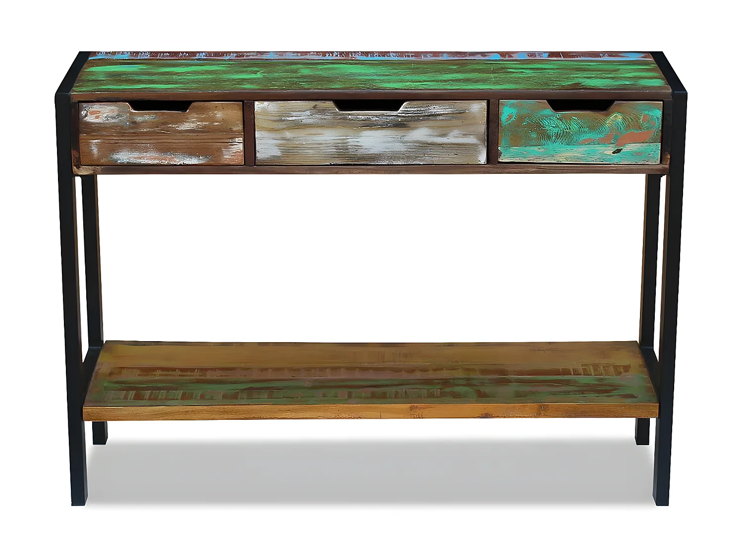 Buffet bahut armoire console meuble de rangement 3 tiroirs bois de récupération massif 4402007