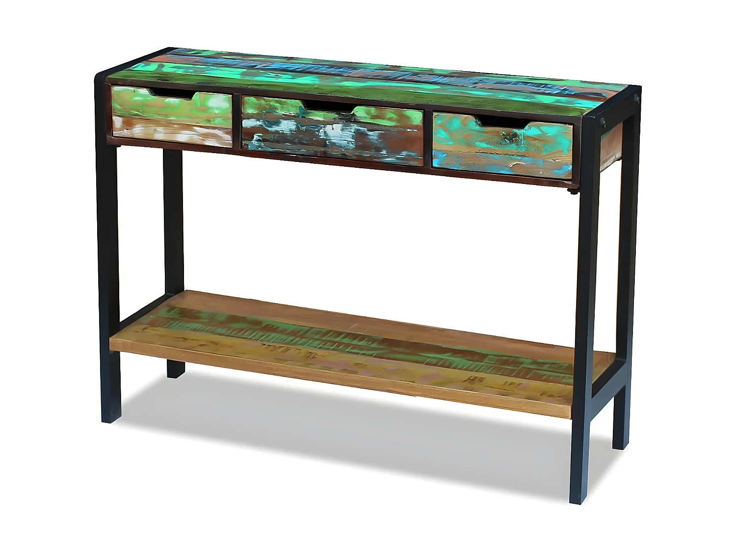 Aparador mesa consola armario auxiliar con 3 cajones de madera maciza reciclada 4402007