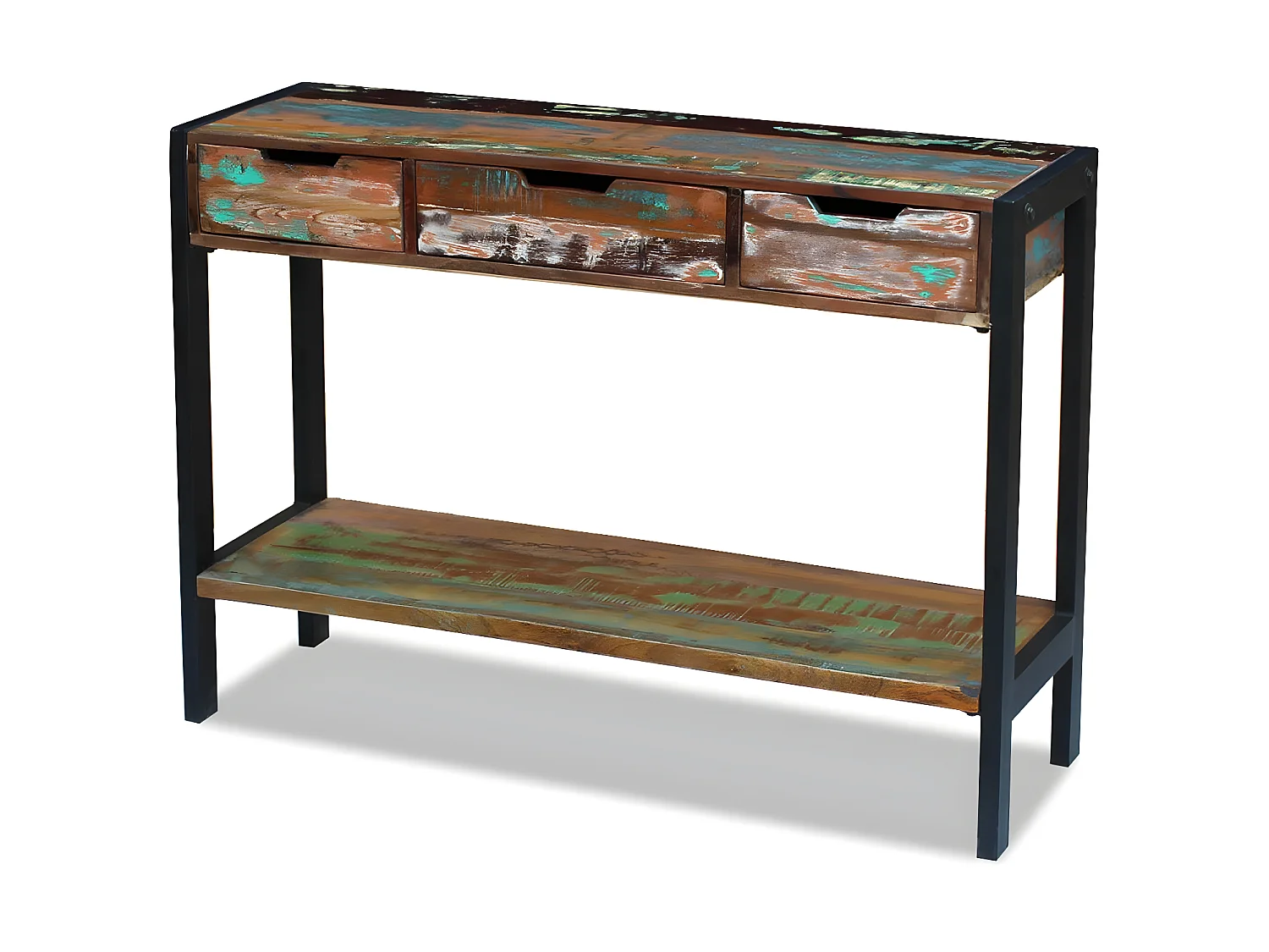 Aparador mesa consola armario auxiliar con 3 cajones de madera maciza reciclada 4402007