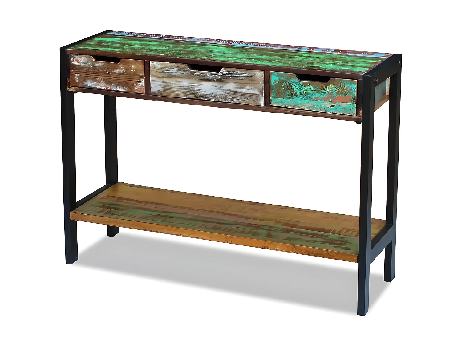 Aparador mesa consola armario auxiliar con 3 cajones de madera maciza reciclada 4402007