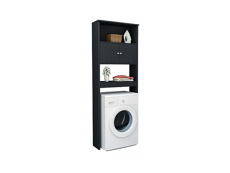 Armoire de Buanderie Lave-Linge 2 Portes Noir 3 Niches L 75 H 175 P 22 cm