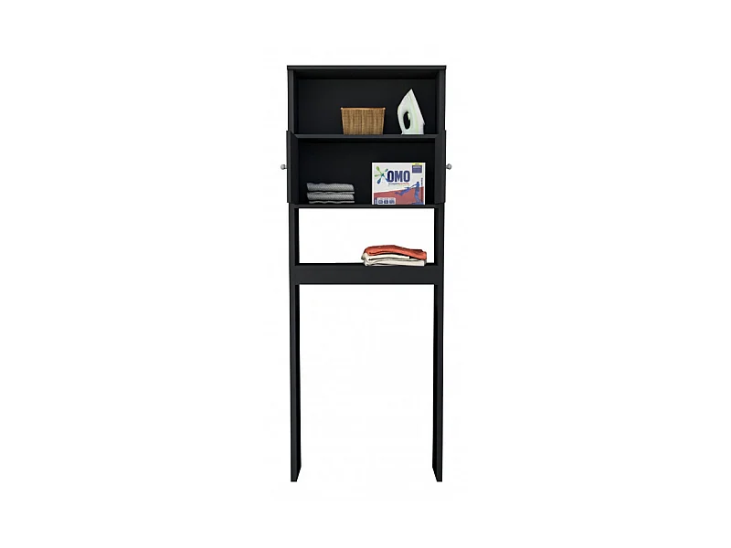 Armoire de Buanderie Lave-Linge 2 Portes Noir 3 Niches L 75 H 175 P 22 cm