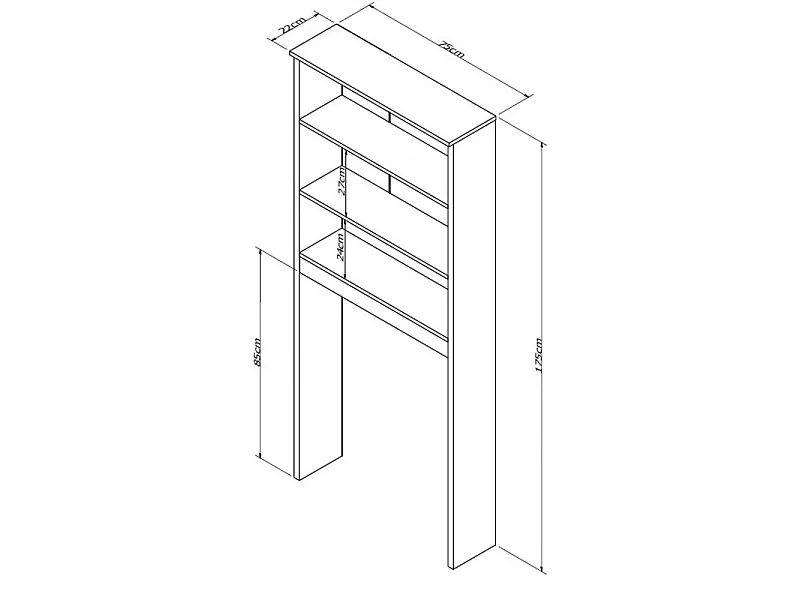 Armoire de Buanderie Lave-Linge 2 Portes Noir 3 Niches L 75 H 175 P 22 cm