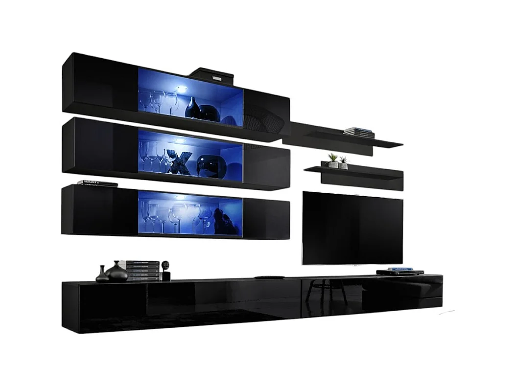 Ensemble de meubles suspendus avec LEDS collection FLY J3. Coloris noir.
