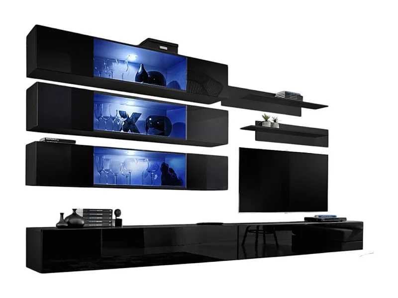 Ensemble de meubles suspendus avec LEDS collection FLY J3. Coloris noir.