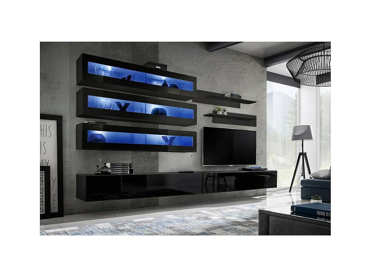 Hängende Möbelset mit LEDs, Kollektion FLY J2. Farbe Schwarz.