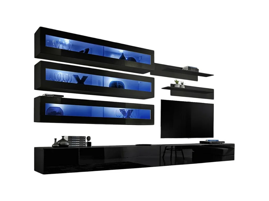 Ensemble de meubles suspendus avec LEDS collection FLY J2. Coloris noir.