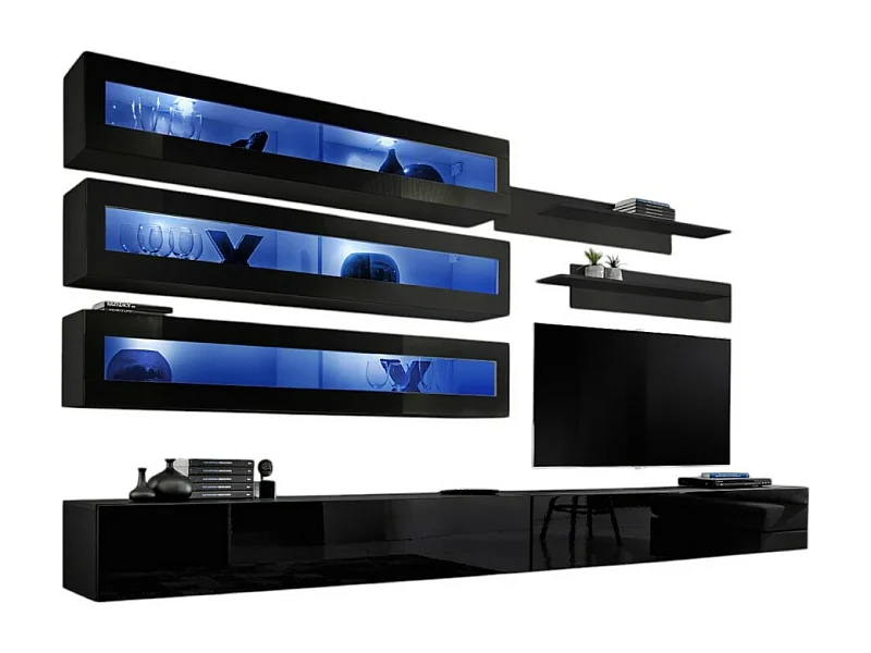 Ensemble de meubles suspendus avec LEDS collection FLY J2. Coloris noir.