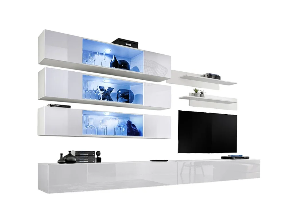 Ensemble de meubles suspendus avec LEDS collection FLY J3. Coloris blanc.