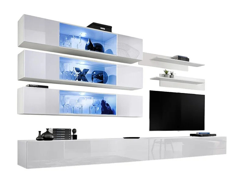 Set van zwevende meubels met LED-verlichting uit de FLY J3 collectie. Kleur wit.