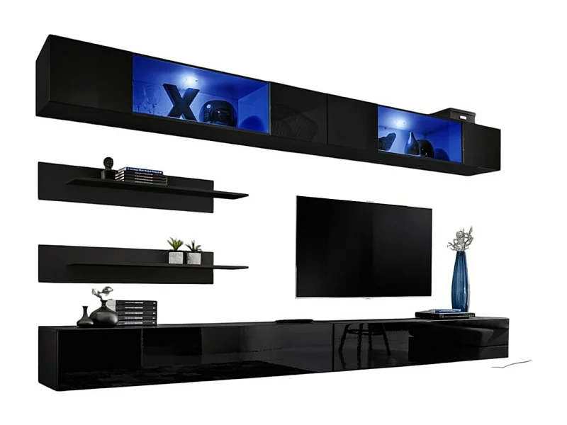 Ensemble de meubles suspendus avec LEDS coloris noir. Collection FLY