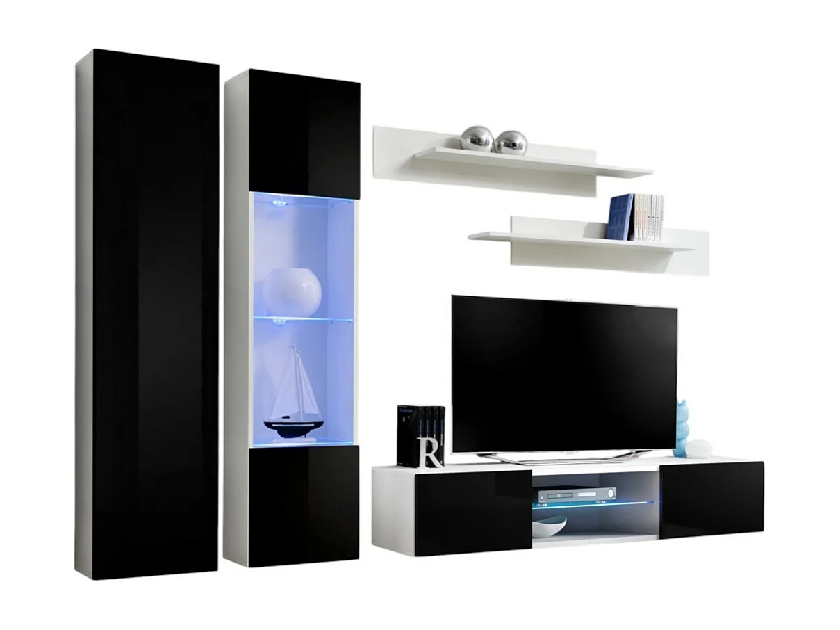 TV-Möbel Set FLY O5 – LED – Weiß und Schwarz – Hängendes Designermöbel – Modernes Wohnzimmer