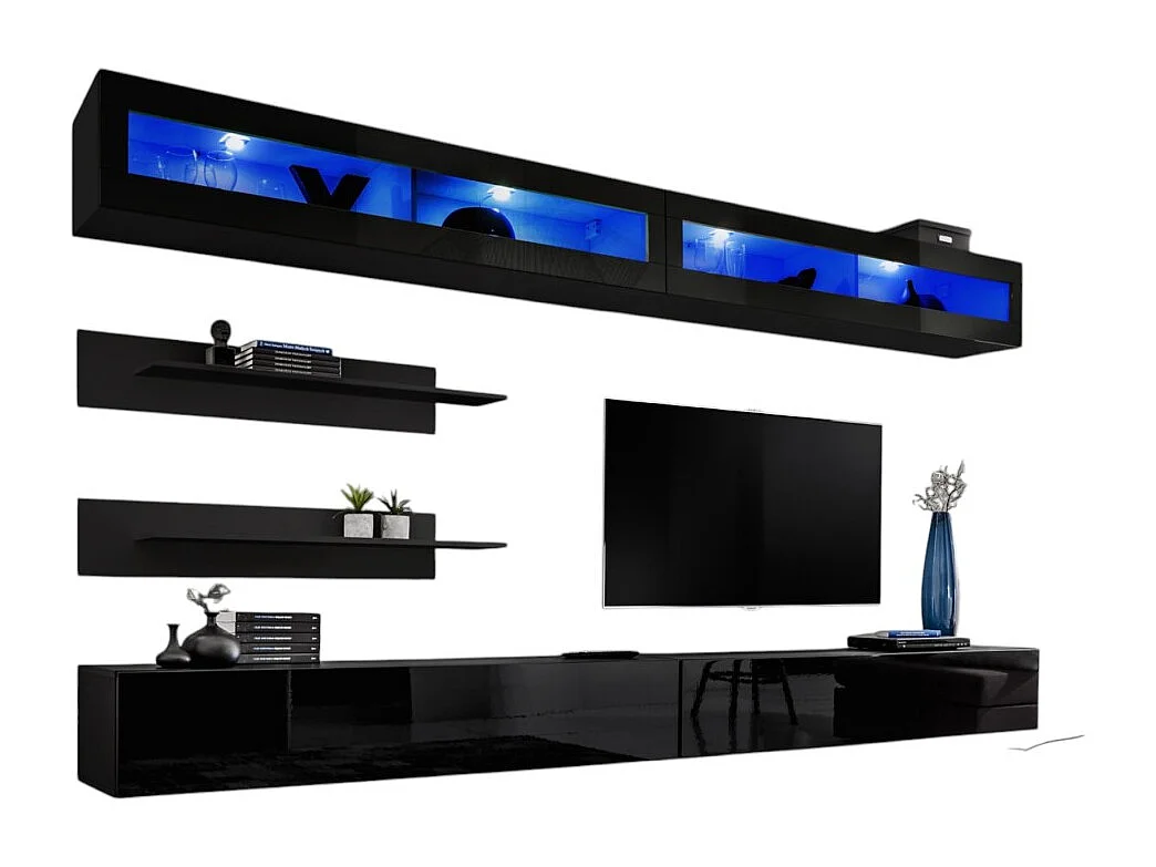 Ensemble de meubles suspendus avec LEDS collection FLY. Coloris noir.