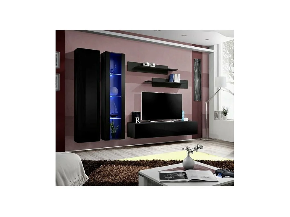 TV-Möbel FLY A4 Design, glänzend schwarz + LED. Modernes und trendiges Hängemöbel für Ihr Wohnzimmer.