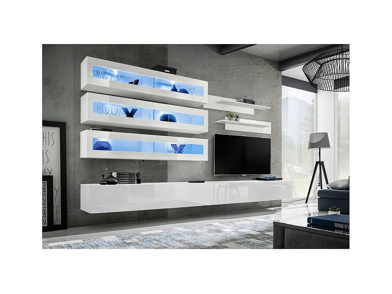 Hängende Möbelset mit LED, Kollektion FLY J2. Farbe: Weiß.