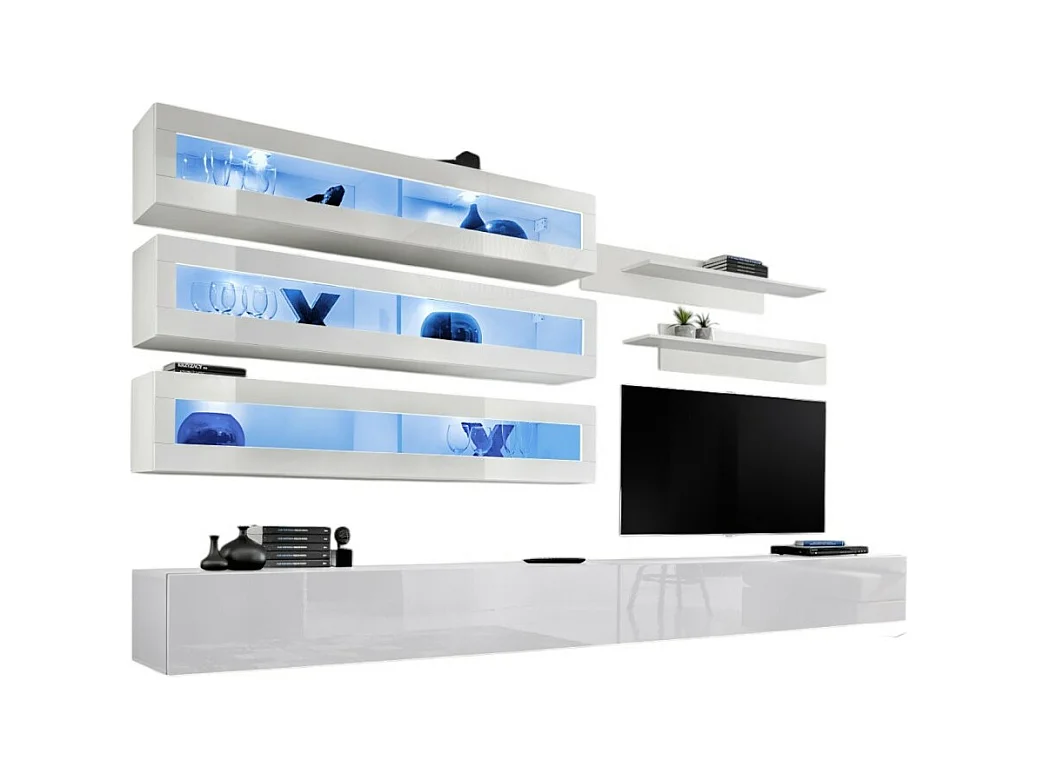 Wandmeubelset met LED-verlichting uit de FLY J2 collectie. Kleur: wit.