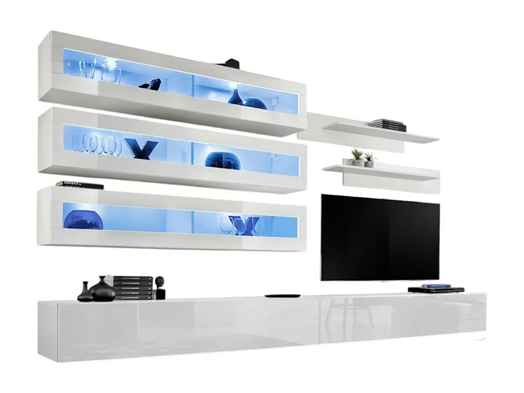 Ensemble de meubles suspendus avec LEDS collection FLY J2. Coloris blanc.