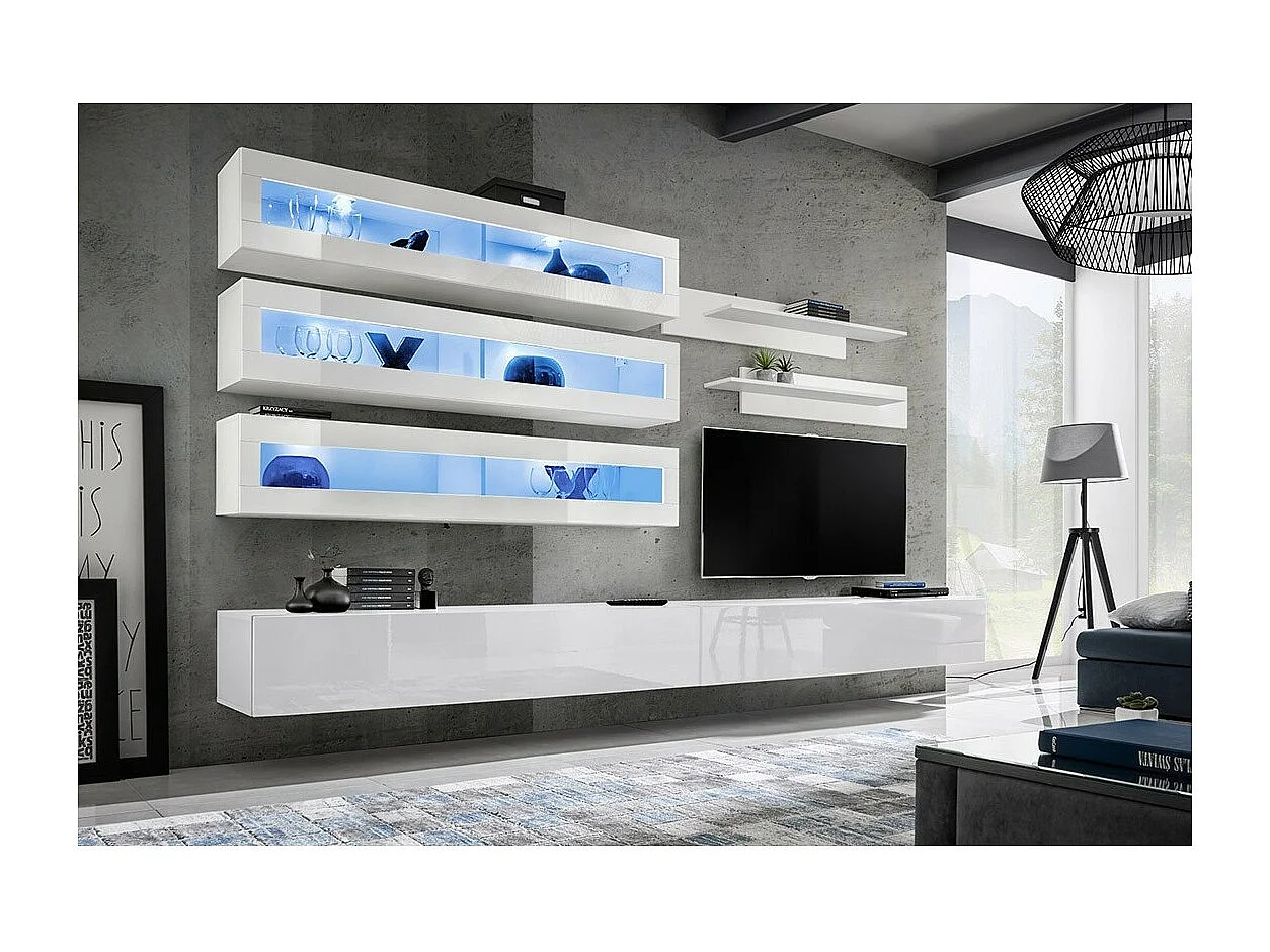 Ensemble de meubles suspendus avec LEDS collection FLY J2. Coloris blanc.