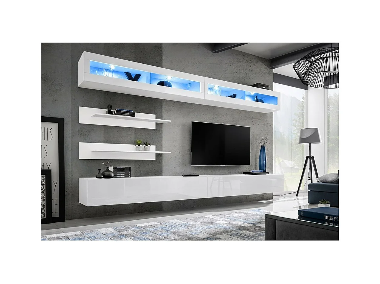 Hängendes Möbelset mit LED aus der Kollektion FLY. Farbe: Weiß.