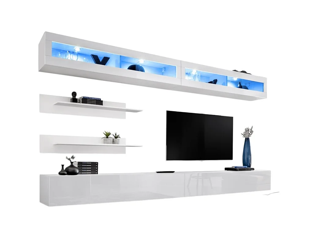 Ensemble de meubles suspendus avec LEDS collection FLY. Coloris blanc.
