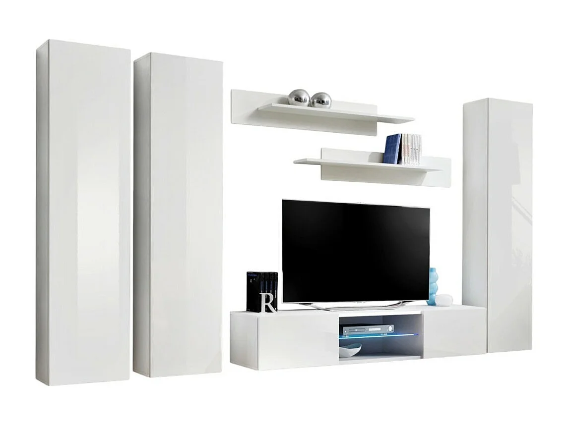 TV-Möbel-Set FLY P1 mit LED. Farbe Weiß. Design-Hängemöbel für Ihr Wohnzimmer.