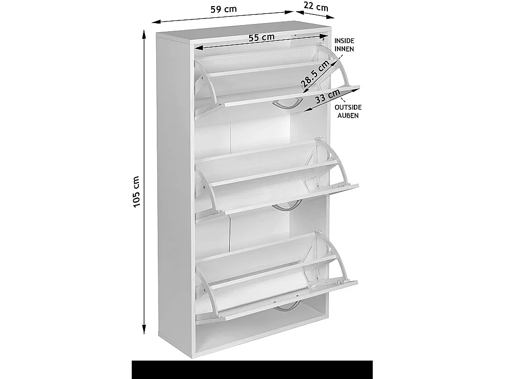 Zapatero 3 puertas abatibles 105 cm MDF Zapatero independiente o de pared mueble de almacenamiento para entrada blanco 01_0001120