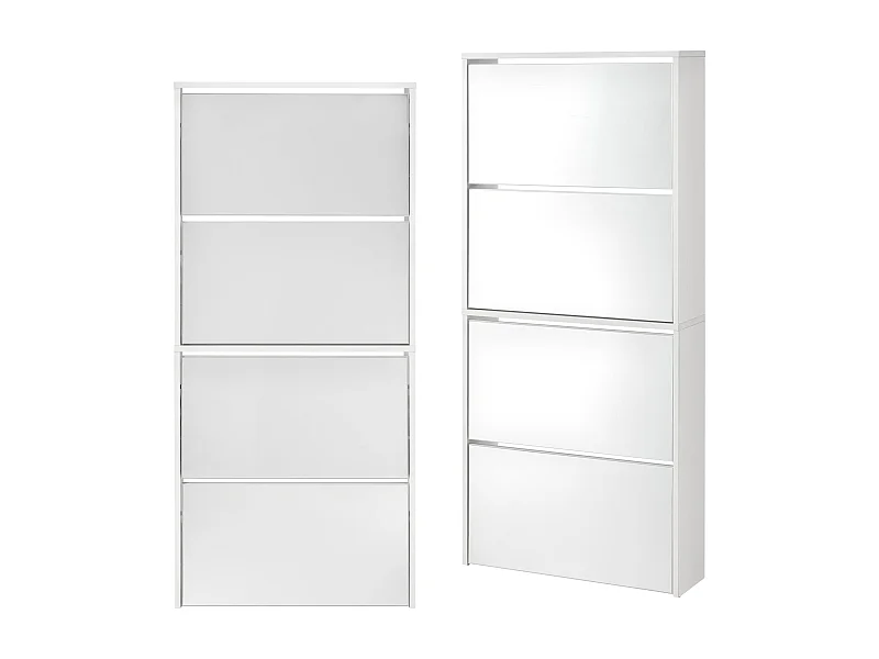 Zapatero de diseño mueble de almacenamiento con 4 compartimentos para 12 pares frente de espejo tablero de partículas de melamina 134 x 63 x 17 cm blanco 03_0005167