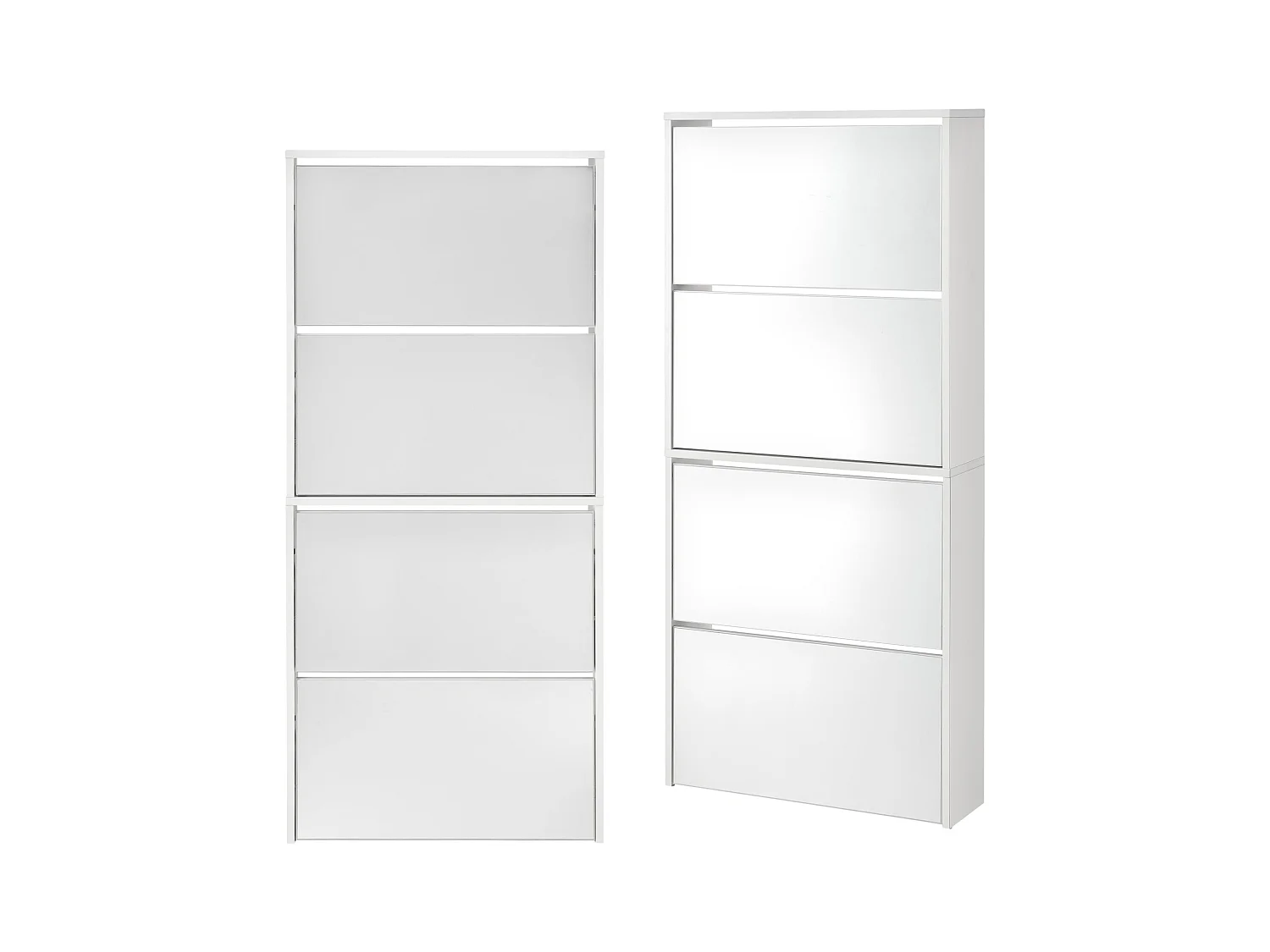 Scarpiera di design con 4 scomparti per 12 paia, pannello frontale in truciolato melaminico a specchio 134 x 63 x 17 cm bianco 03_0005167