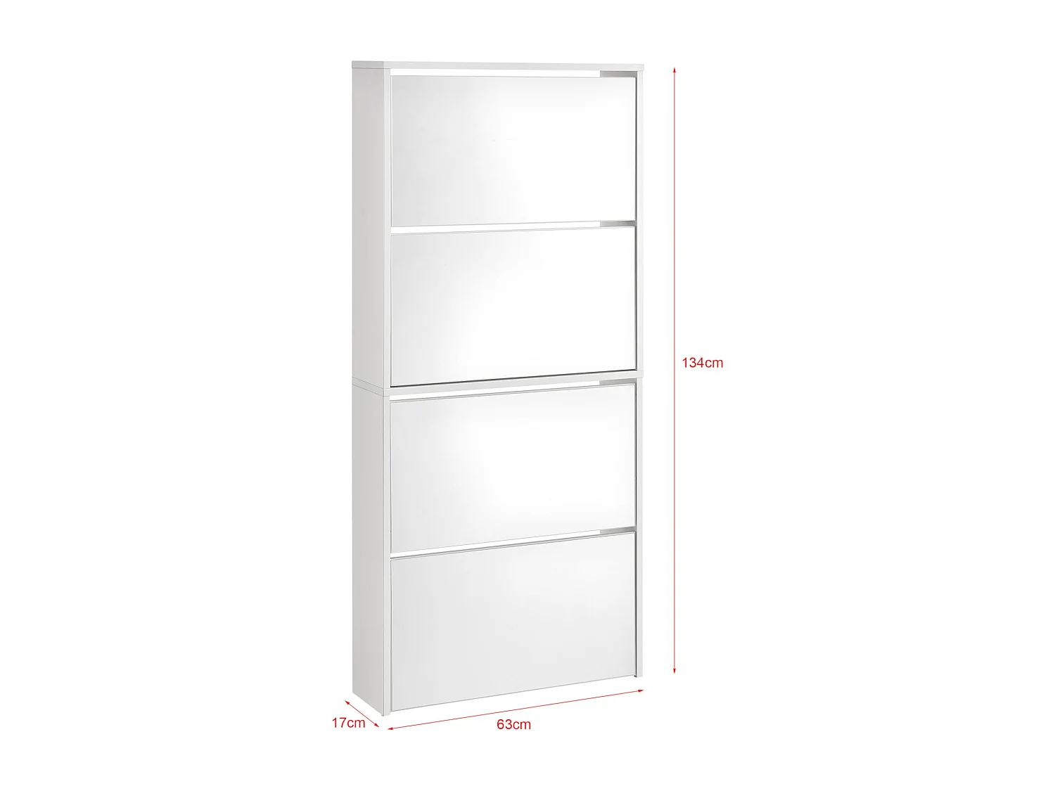 Zapatero de diseño mueble de almacenamiento con 4 compartimentos para 12 pares frente de espejo tablero de partículas de melamina 134 x 63 x 17 cm blanco 03_0005167