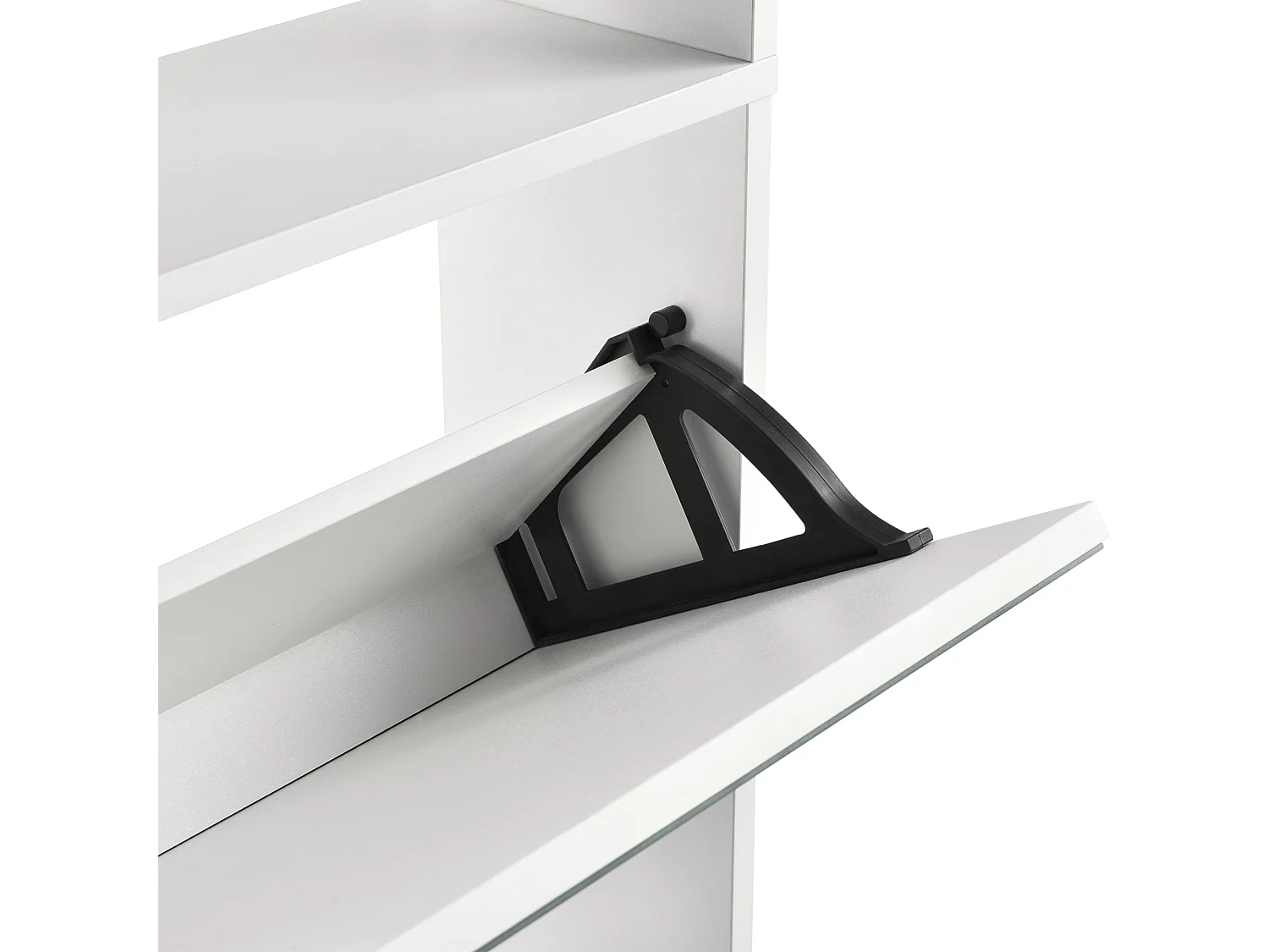 Zapatero de diseño mueble de almacenamiento con 4 compartimentos para 12 pares frente de espejo tablero de partículas de melamina 134 x 63 x 17 cm blanco 03_0005167