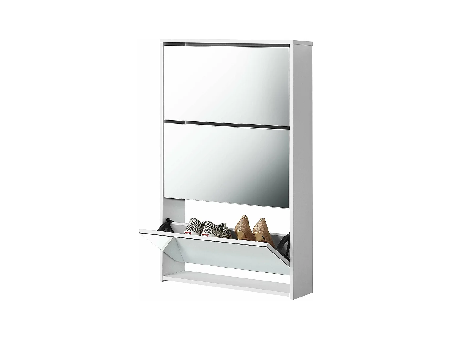 Zapatero zapatero para 9 pares de zapatos 3 superficies de almacenamiento de MDF con espejo 102,5 x 63 x 17 cm blanco 03_0002841