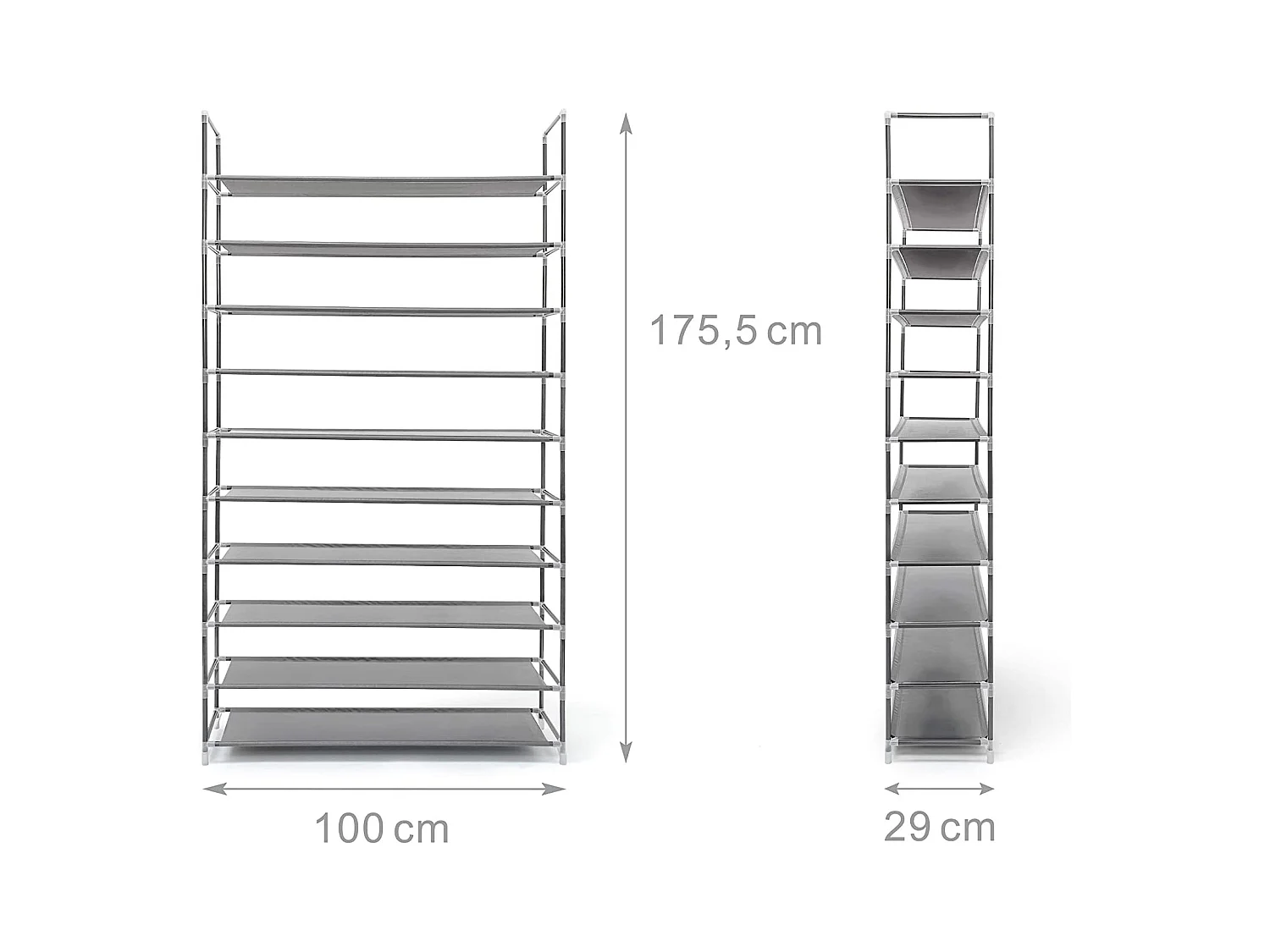 Zapatero para 50 pares zapatero 10 niveles compartimentos almacenaje pasillo sótano 175,5 cm gris 13_0001029