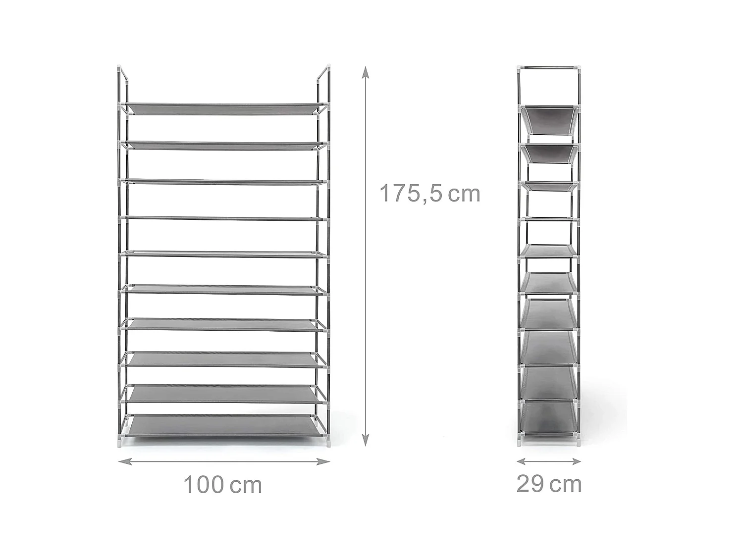 Zapatero para 50 pares zapatero 10 niveles compartimentos almacenaje pasillo sótano 175,5 cm gris 13_0001029