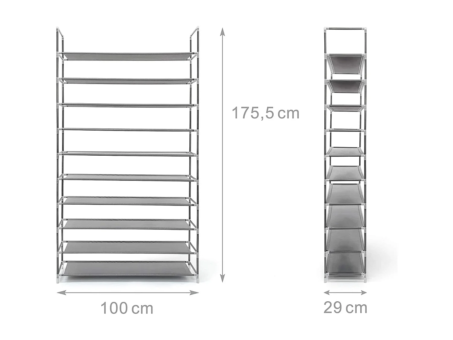 Zapatero para 50 pares zapatero 10 niveles compartimentos almacenaje pasillo sótano 175,5 cm gris 13_0001029