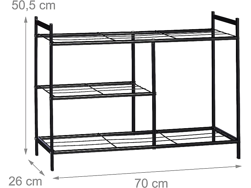 Scarpiera 3 ripiani in metallo portaoggetti per 8 paia con maniglie nere 13_0001640