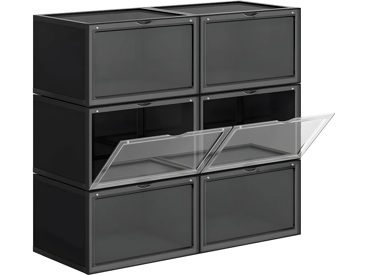 Boîtes à chaussures lot de 6 coffre de rangement empilable avec porte en plastique 36 x 28 x 22 cm pointure jusqu’à 46 transparent et noir 12_0000127